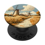 Wheat Fields With Windmills Landscape Vintage Graphic PopSockets Adhesive PopGrip