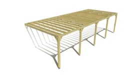 Pergola bois labellisée FSC, 10m x 4m, adossée, sens profondeur.