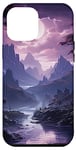 Coque pour iPhone 14 Pro Max Nature antique violet noir paysage montagnes lac lune #2