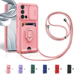 Cordon De Coque Pour Samsung Galaxy A31,Couvercle Coulissant De La Caméra+Support Annulaire À 360 Degrés,Fentes Pour Cartes Lanyard Silicone Case -Pink