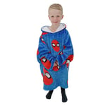 Character World Disney Official Spiderman Oversized Wearable Hooded Fleece | Super Warm and Cosy Sherpa Lined Spidey Heads Up Design | Perfect For Smaller Kids Age 3-6 Years One Size Blue