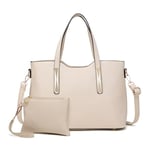 Miss Lulu Sac fourre-tout femme en simili cuir, sac portés épaule avec pochette, sac à main bandoulière pour le cours de lycee, travaille, voyagent et shopper beige