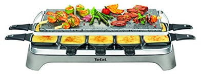 Tefal Appareil à raclette & Pierrade, Fonte parfaite du fromage, Jusqu'à 10 personnes, Pierre de lave naturelle, Rangement accessoires sous l'appareil, Inox&Design Raclette et Pierrade PR457B12