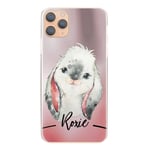 Personalised Case For Apple iPod touch (7th Gen), Initials/Name on Grey Bunny Rabbit Print Hard Cover