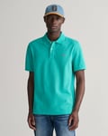 Gant Mens Regular Fit Short Sleeve Shield Logo Pique Polo - Turquoise - Size Large