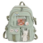 Ryggsäck med hänge, stor kapacitet söt björn accessoarer ryggsäck för skolan Multi Pocket Rucksack för tonårsflickor Söt Kawaii skolryggsäckar Green