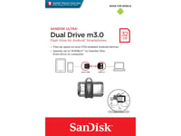 Sandisk Ultra Dual M3.0, 32 Gb, Usb Type-A / Micro-Usb, 3.2 Gen 1 (3.1 Gen 1), Slide, 5,2 G, Svart, Silver, Transparent