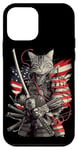 iPhone 12 mini Cat Samurai American Flag Samurai Cat Art Patriotic Cat Case