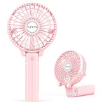 Funme Mini Handheld Fan USB Electric Portable Fan Outdoor Rechargeable Personal Fan Battery Powered 180° 3 Speeds Foldable Desk Fan Cooling for Desktop School Office Home Travel Camping -Pink