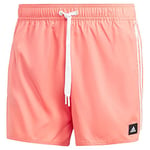 adidas Men's 3-Stripes CLX Very-Short-Length Swim Shorts, Coral Fusion/White, M