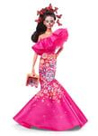 ​2023 Día De Muertos Barbie Doll Wearing Ruffled Pink Gown and Holding Tiny Ofrenda, Barbie Signature, HJX14