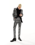 ASOS DESIGN Mens super skinny velvet sequin suit trousers in silver - Size 32W/30L