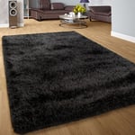 Paco Home - Tapis Salon Chambre Adulte Poil Long Shaggy Uni Pelucheux Moderne Anthracite 120x170 cm