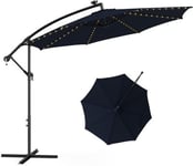 Parasol Déporté Inclinable Parasol Cantilever Solaire avec 112 Lumières LED Manivelle Pied en Croix