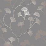 Holden Decor Glistening Ginkgo Grey Rose Gold Wallpaper 12702 - Metallic Floral