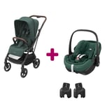 Maxi Cosi Pack poussette duo Léona 2 + pebble 360 pro essential green