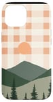 Coque pour iPhone 15 Vert, damier, minimaliste, coucher de soleil, montagne, bohème, beige, désert