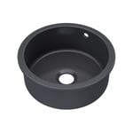 460mm Round Black Fireclay Kitchen Sink Undermount with Overflow & Central Waste