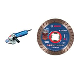 Bosch Professional Winkelschleifer GWS 11-125 (125 mm) + 1x Expert MultiMaterial X-Lock Diamanttrennscheibe (Beton, Ziegelsteine, Weichgestein, Dachziegeln, Ø125x22,23 mm, Zubehör)