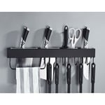 Porte Ustensiles de Cuisine Etagère de Cuisine Murale 60 cm Rack à Crochets avec 10 Crochets Porte Couteaux Porte Torchons Système de Rails de