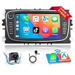 Podofo 2+64G Android 13 Autoradio pour Ford Focus C-Max S-Max Mondeo Kuga Galaxy Mondeo, Wireless Carplay Android Auto, 9 Pouces Écran Tactile avec GPS,Bluetooth,WiFi,FM/RDS+Caméra de Recul&Mic