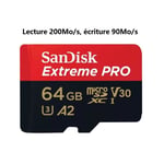 Carte MicroSD Micro SDHC SDXC SanDisk Extreme Pro 64Go Class 10 UHS-I U3 V30 200MB/s A2