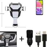 Support Voiture pour Samsung Galaxy A03s + CHARGEUR téléphone montage évacuat