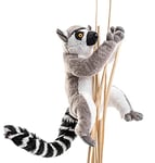 Uni-Toys - Lémur catta avec Fermeture Velcro aux Mains - 21 cm (Hauteur) - Singe - Peluche, Doudou, Gris, Blanc, Noir.