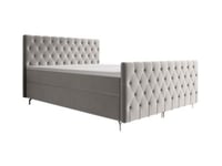 Ensemble complet literie tête de lit capitonnée + sommiers coffre + matelas + surmatelas - 160 x 200 cm - Velours - Gris clair -