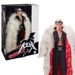 Barbie The Movie Collectible Ken Doll Wearing Big Faux Fur Coat and Black Fringe Vest with Bandana, HRF31