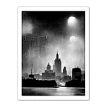 Doppelganger33 LTD Stampa artistica da parete incorniciata di New York con nebbia piovosa degli anni '50 in bianco e nero con paesaggio urbano 40 x 50 cm