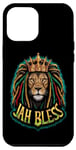 Coque pour iPhone 15 Plus Lion rasta de Jamaïque avec couronne de musique reggae