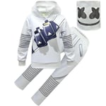 Boys Kids Marshmello Dj Mask Hoodies+pants Sets Carnival Party Cosplay Costume -a 8-10 Years