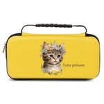 Etui pochette Switch lite jaune chat boho fleur personnalisee