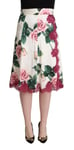 DOLCE & GABBANA Skirt A-line White Rose Print High Waist Midi IT46/US12/XL