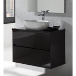 Meuble de salle de bain coloris noir avec vasque à poser en céramique - Longueur 80 x Profondeur 46 x Hauteur 56 cm Pegane