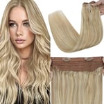 Fshine Fil Extensions Cheveux Humains 80g 18 Pouces 45CM Couleur 16 Golden Blonde Mixed with 22 Highlight Blonde Invisible Fish Line Fil on Extension De Cheveux Naturel Secret Hair Extensions