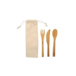 Fackelmann 56774 Set Couverts à Emporter, Lot Couvert de Table, Cuillère en Bois, Couverts de Camping, Bambou, Réutilisable, Écoresponsable, Bambou, Coton, 22 x 7 cm