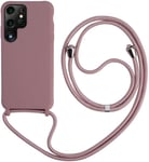 Collier Pour Samsung Galaxy S23 Ultra Coque Silicone Liquide Bumper Housse Galaxy S23 Ultra Lanière Avec Cordon Réglable Longueur Chaîne Lanyard Case Housse Étui Pour Samsung S23 Ultra, Rose