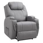 HOMCOM Fauteuil de Massage Inclinable, Chaise de Relaxation avec Dossier et Repose-Pied électrique réglables revêtement synthétique pour Salon, Chambre, Cinéma Maison Gris