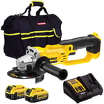 Dewalt DCG412N 18V XR 125mm Angle Grinder with 2 x 4.0Ah Batteries Charger & Bag