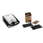 Tefal SW852D 2 Plaques Interchangeables Gaufres et Croque monsieur incluses, Noir/Acier Inoxydable, 700W & Coffret Snack Collection de 2 plaques bricelets +livre de recettes