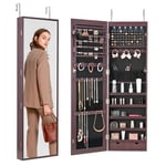 VEVOR Armoire à bijoux verrouillable - Hauteur : 1,2 m - Rangement de bijoux avec miroir intégral - Organisateur de bijoux avec éclairage intérieur LED et doublure en velours et tiroir - Marron