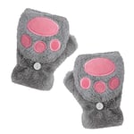 Gants patte de chat Mitaine Fausse Fourrure Patte Ours Aimable Gants Demi-Doigt Mitaines Femmes Gants Chaud en Peluche Moufles Epais Femme Fille Cadeau Anniverssaire Décoration du Printemps (Gris1)