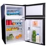 AMZUFF01BL 88L Black Freestanding Under Counter Fridge Freezer, 2 Door, Salad Drawer, E Rated, 2 Years Parts and Labour Guarantee