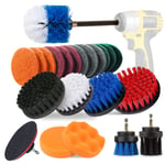23 Piece Drill Brush Attachment Kit, Aufisi Power Scrubber Drill Brushes for Cleaning Bathroom, Flooring, Pool Tile, Brick, Ceramic, Marble, Grout, Car with 6'' Extension Bar for Drill