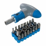 T-Handle Ratchet Screwdriver Set 22Pce Slotted Phillips Pozi DIY Pocket