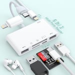 Lecteur de carte SD pour iPhone iPad, adaptateur Lightning vers USB 8 en 1 avec carte SD/TF, adaptateur audio de type C/chargement Lightning PD60W, 2