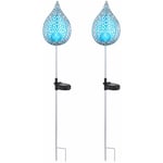 Lampes torches solaires bougies flamme décoration jardin lampe solaire effet lumière bleu design flamme, led verre craquelé blanc froid, h 90 cm, lot