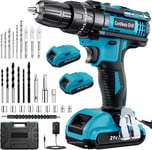 LEEIKOO Cordless Drill Driver 21V, Cordless Hammer Drill with 2 Batteries 25+3 2